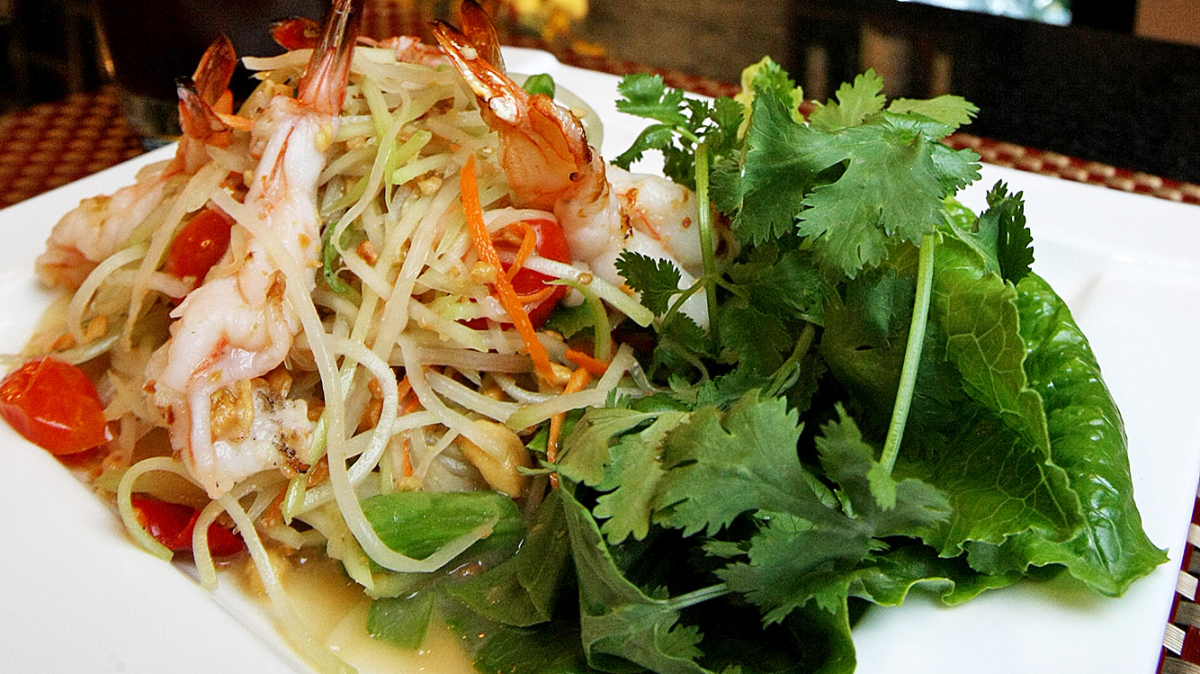 Papaya salad with shrimp is shown at Siri Thai Cuisine in Burbank.