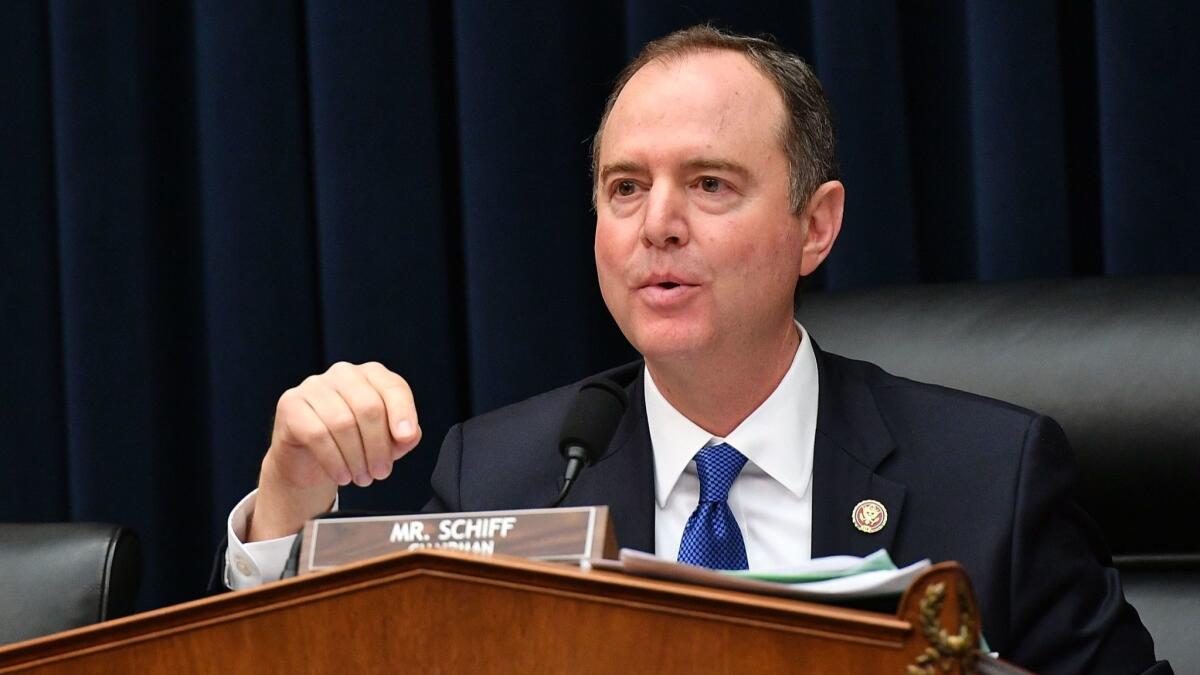 House Intelligence Committee Chairman Adam Schiff speaks at a hearing in Washington on March 28.