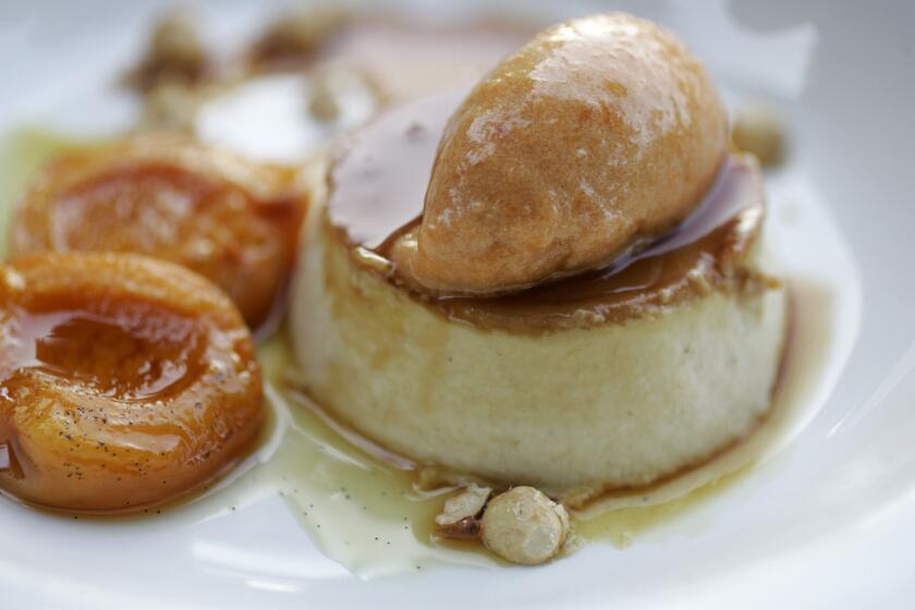 Recipe: Hazelnut flan with roasted apricots and roasted apricot sorbet
