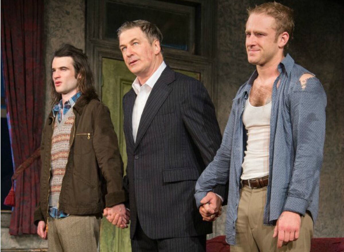 Tom Sturridge, from left, Alec Baldwin and Ben Foster at a curtain call for "Orphans" on Broadway.