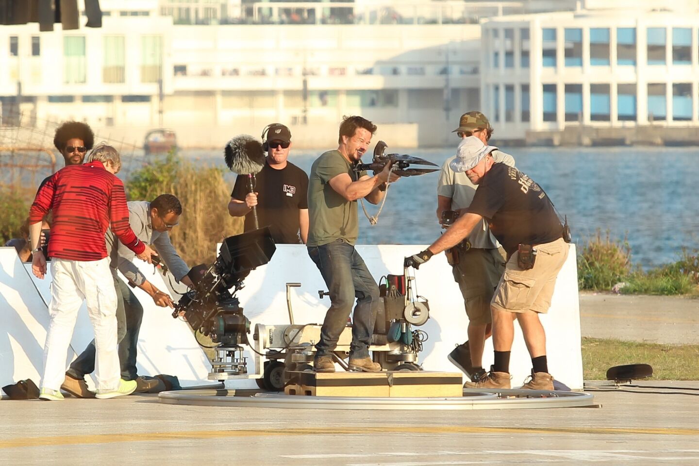 Mark Wahlberg is seen on set filming the movie 'Transfomers 4: Age of Extinction' on Sunday October 27,2013 in Hong Kong,China.