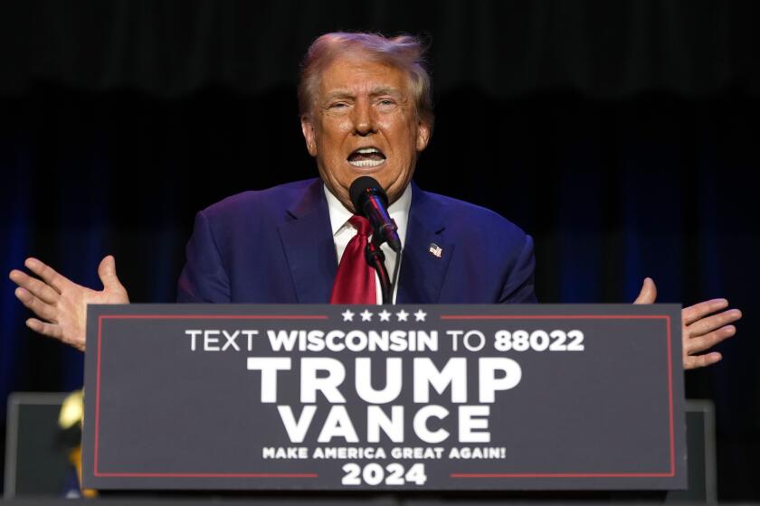 Republican presidential nominee former President Donald Trump speaks at a campaign event Saturday, Sept. 28, 2024, in Prairie du Chien, Wis. (AP Photo/Morry Gash)