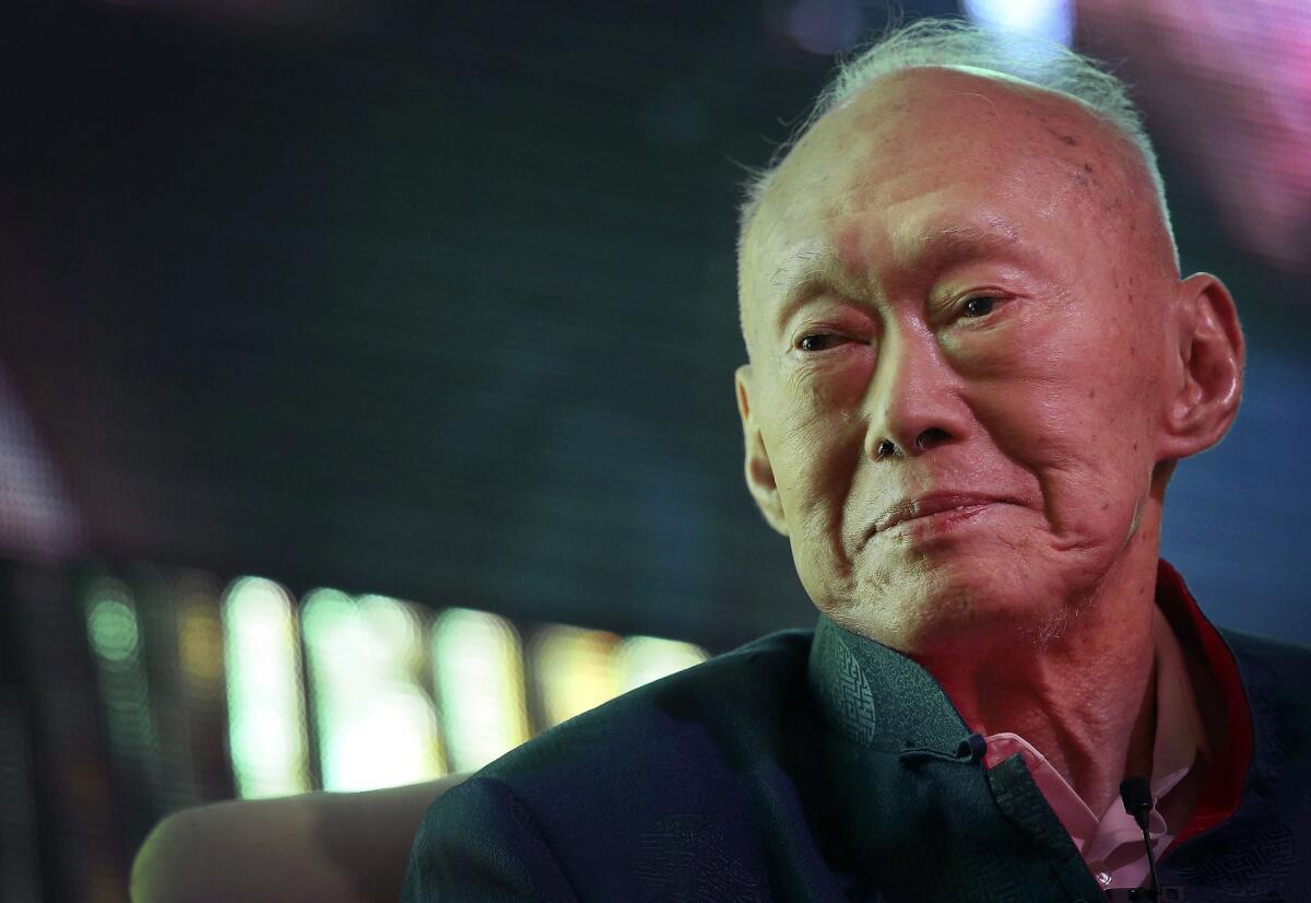 Singapore's former prime minister Lee Kuan Yew attends the Standard Chartered Singapore Forum in Singapore in March 2013.
