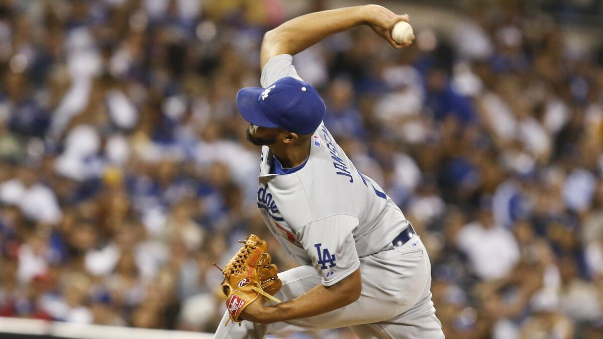 Dodgers closer Kenley Jansen delivers a pitch during the team's win over the San Diego Padres on Saturday. Jansen has put in a couple of strong performances after giving up a win Friday to the Padres.