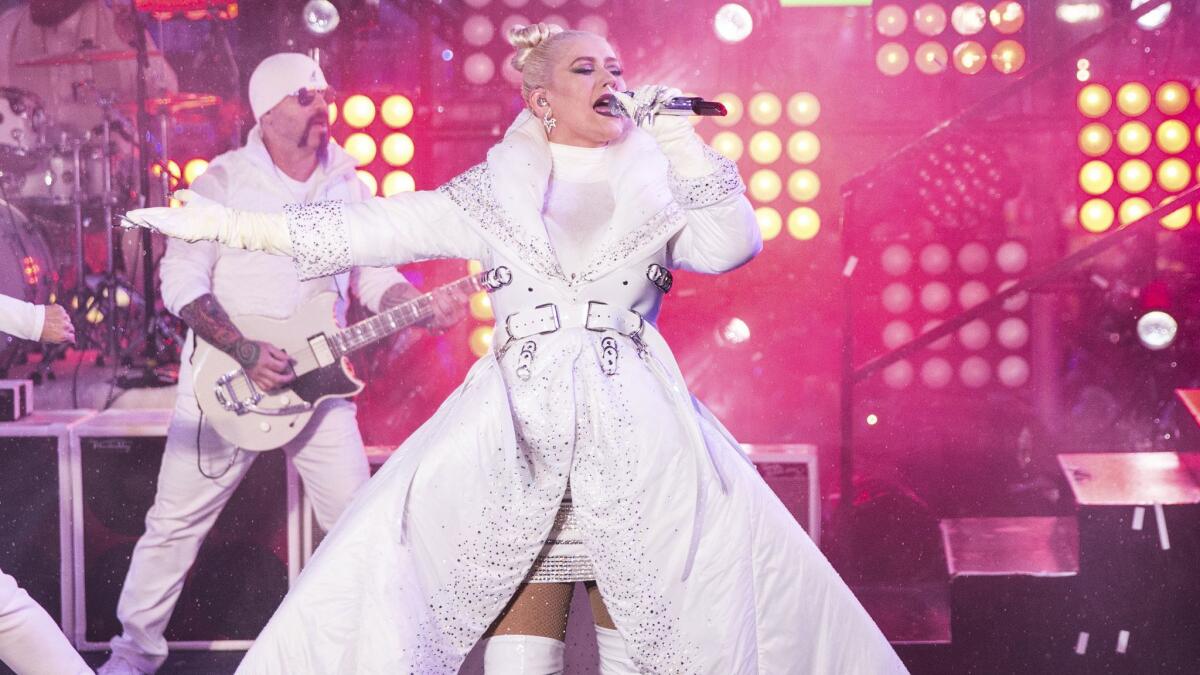 Christina Aguilera performs at the 2018 New Year's Eve celebration in Times Square in New York City.