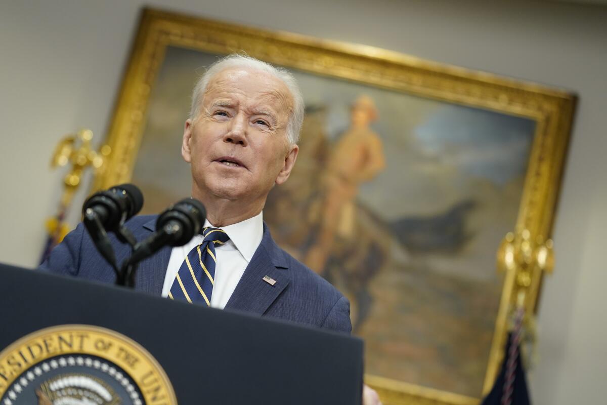 President Biden speaks about further sanctions against Russia over its attack on Ukraine at the White House on March 11. 