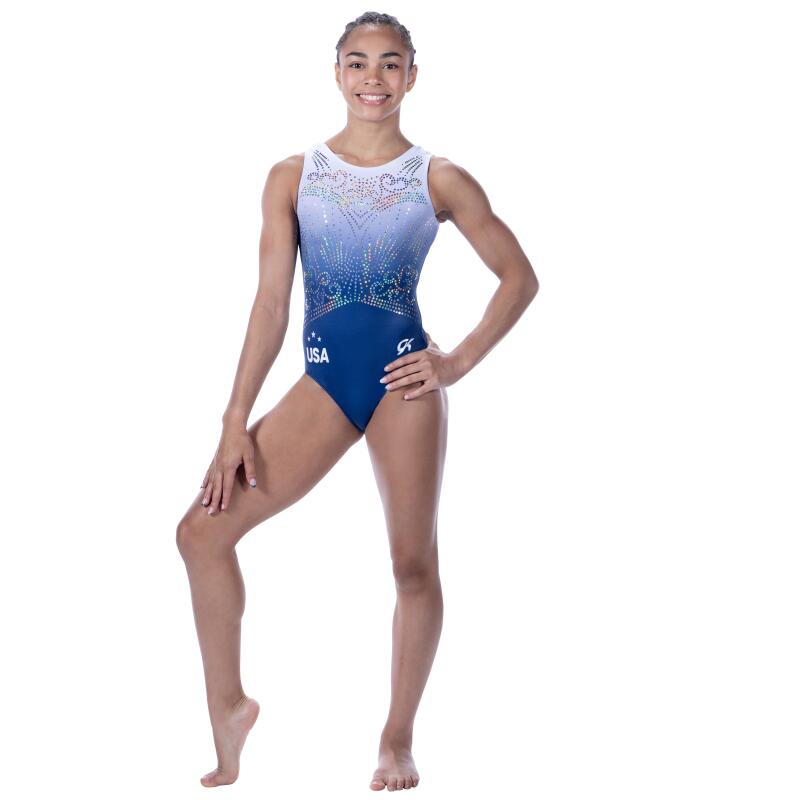 Hezly Rivera shows off one of the U.S. team's Olympic leotards.