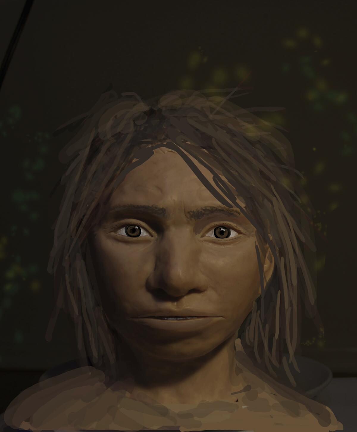 This preliminary portrait of a young Denisovan girl is based on DNA maps created by the research team. There's no way to know how accurate the representation of her skin and hair are, scientists say.