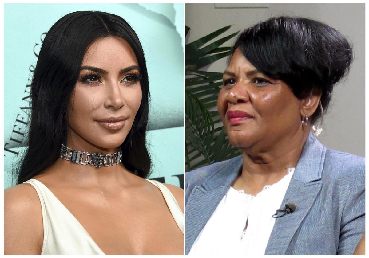 Kim Kardashian West, left, and freed prisoner Alice Marie Johnson