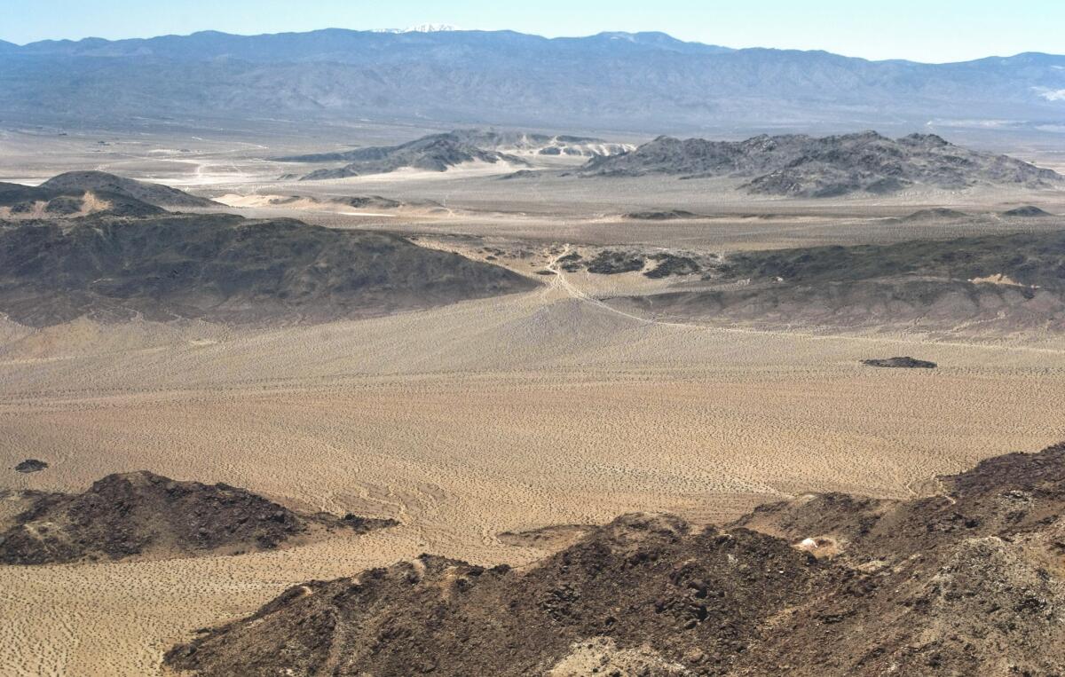 Trails used by off-road vehicles go through Johnson Valley west of the Twentynine Palms Marine combat training base. For a decade, the Marine Corps and off-roaders have argued about who should be able to use the area.