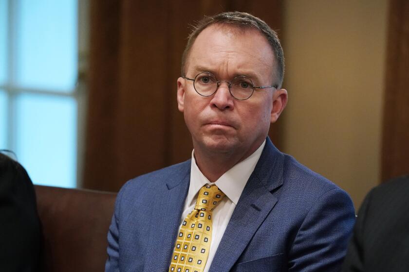 WASHINGTON, DC - APRIL 02: Acting White House Chief of Staff Mick Mulvaney attends a bilateral meeting with President Donald Trump and NATO Secretary General Jens Stoltenberg in the Cabinet Room at the White House April 02, 2019 in Washington, DC. On the 70th anniversary of NATO, Trump and Stoltenberg discussed the trans-Atlantic alliance's successes and its 'evolving challenges,' according to the White House. (Photo by Chip Somodevilla/Getty Images)