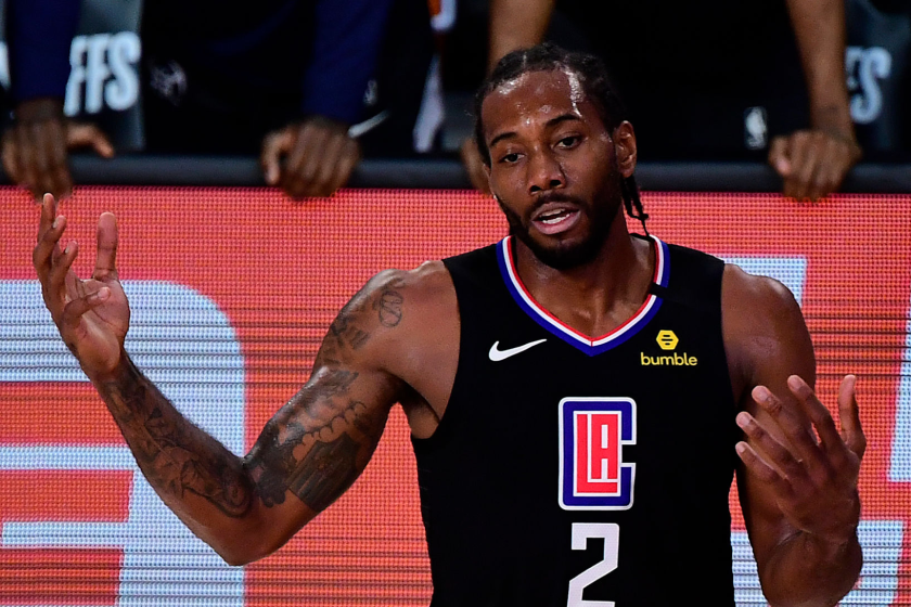 Kawhi Leonard of the LA Clippers reacts during a game.