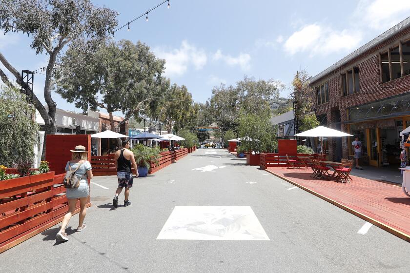 The new Promenade on Forest in downtown Laguna Beach, which opened to the public on Monday,