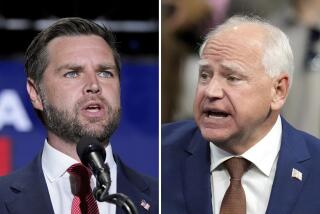 This combination of photos shows Republican vice presidential nominee Sen. JD Vance, R-Ohio, left, on Aug. 6, 2024, in Philadelphia, and Democratic vice presidential candidate Minnesota Gov. Tim Walz, Aug. 9, 2024, in Glendale, Ariz. (AP Photo)