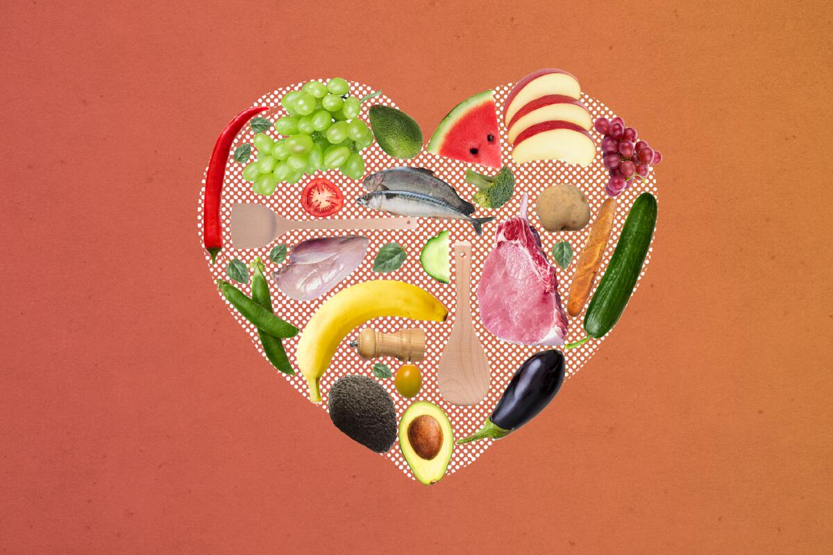 Photo illustration of a heart made of food 