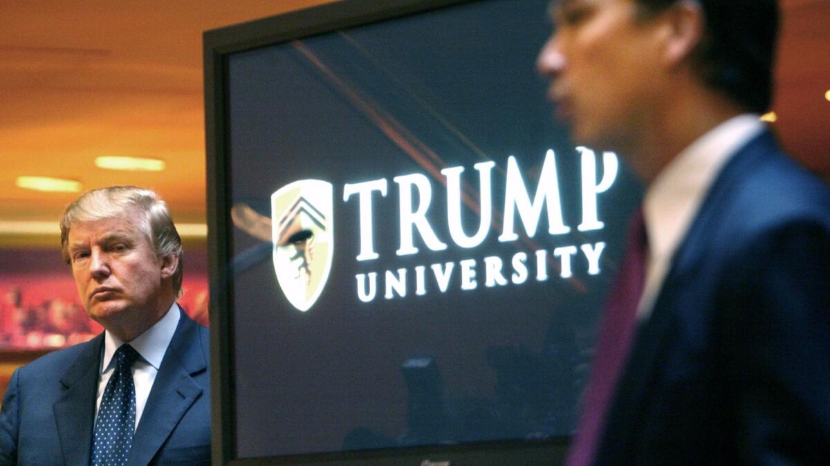 Donald Trump attends the launch of Trump University in 2005.
