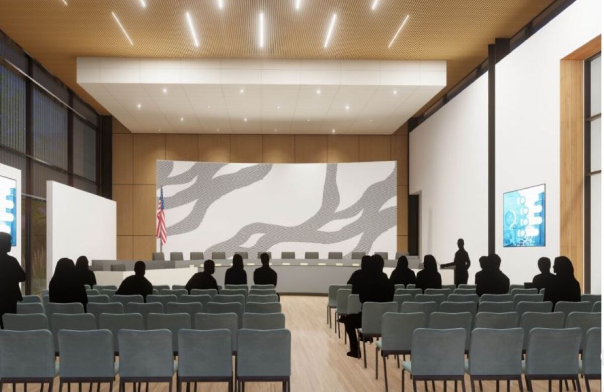 A rendering of the new board room at the proposed SDUHSD district office.