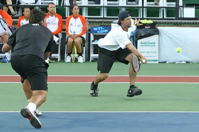 Newport Beach Breakers Lester Cook, right, and Taylor Dent lost in men's doubles, 5-0.