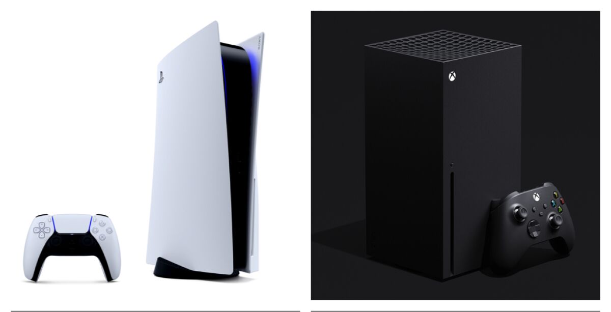 The new Sony PlayStation 5 and the Microsoft Xbox Series X.