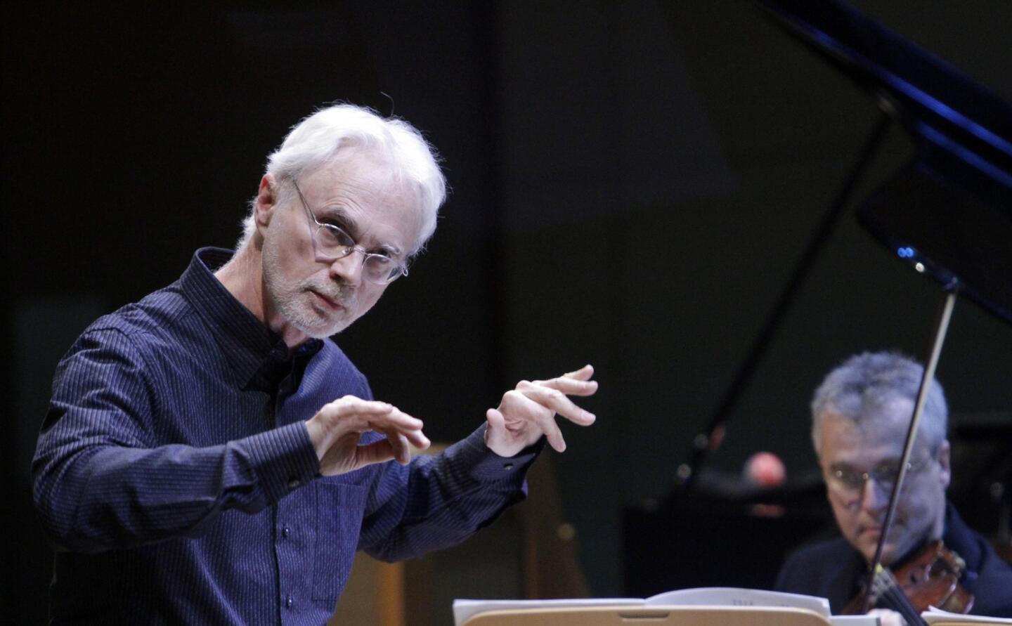 Composer-conductor John Adams leads the Los Angeles Philharmonic's New Music Group in a performance of his "Son of Chamber Symphony," part of a Green Umbrella program on Feb. 26, 2013. Adams is the Philharmonic's creative chairman.