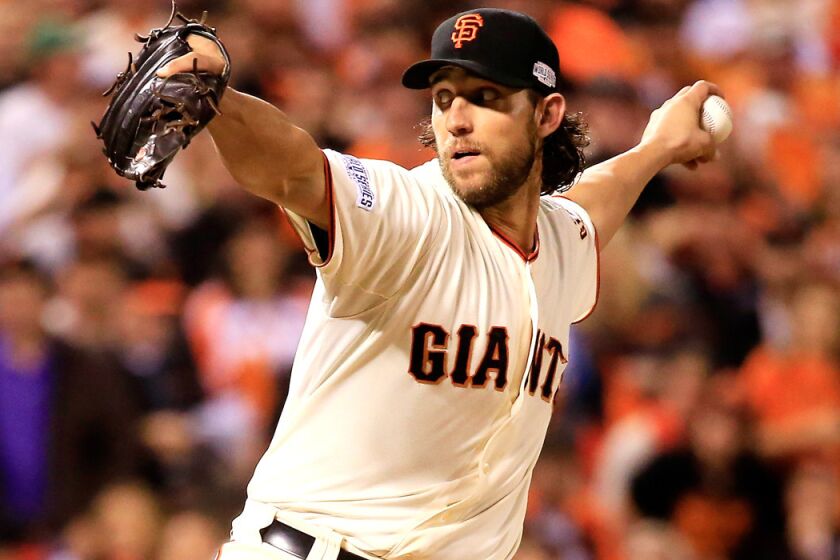 Giants starter Madison Bumgarner pitched a four-hitter with eight strikeouts and no walks against the Royals in Game 5 of the World Series on Sunday evening in San Francisco.