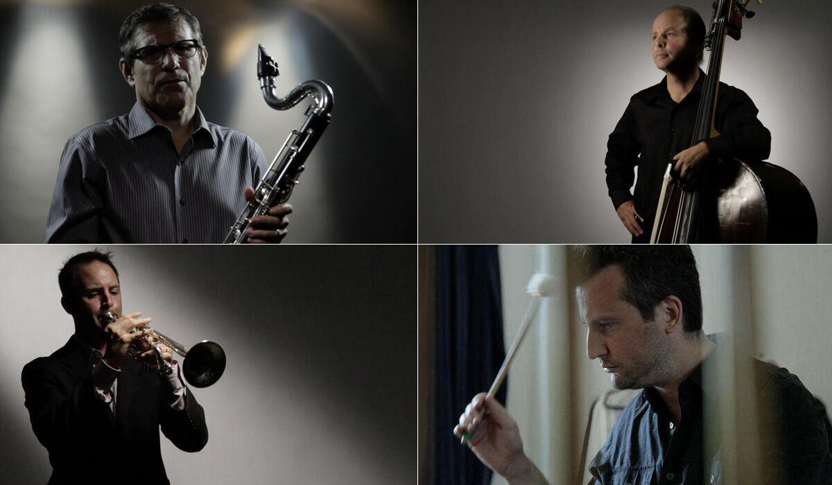 L.A. Philharmonic musicians (clockwise from top left): David Howard, bass clarinet; Christopher Hanulik, principal bassist; timpanist Joe Pereira; Thomas Hooten, principal trumpet.