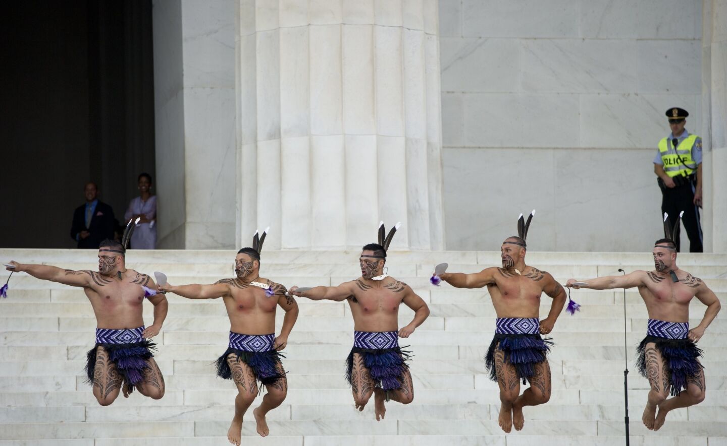 Traditional Maori dancers from Destiny Church in New Zealand perform during the "Let Freedom Ring Commemoration and Call to Action" to commemorate the 50th anniversary of the March on Washington.