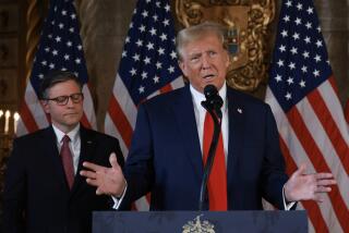 PALM BEACH, FLORIDA - APRIL 12: Republican presidential candidate former President Donald Trump and Speaker of the House Mike Johnson (R-LA) hold a press conference at Mr. Trump's Mar-a-Lago estate on April 12, 2024, in Palm Beach, Florida. They spoke about "election integrity," which has been one of the former president's top issues. (Photo by Joe Raedle/Getty Images)