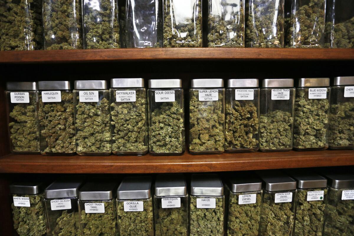 Marijuana for sale is displayed at the Station medical marijuana dispensary in Boulder, Colo. None of the 26 reviews for the shop on Weedmaps originated from the same IP address, according to data the online ratings service made publicly available.