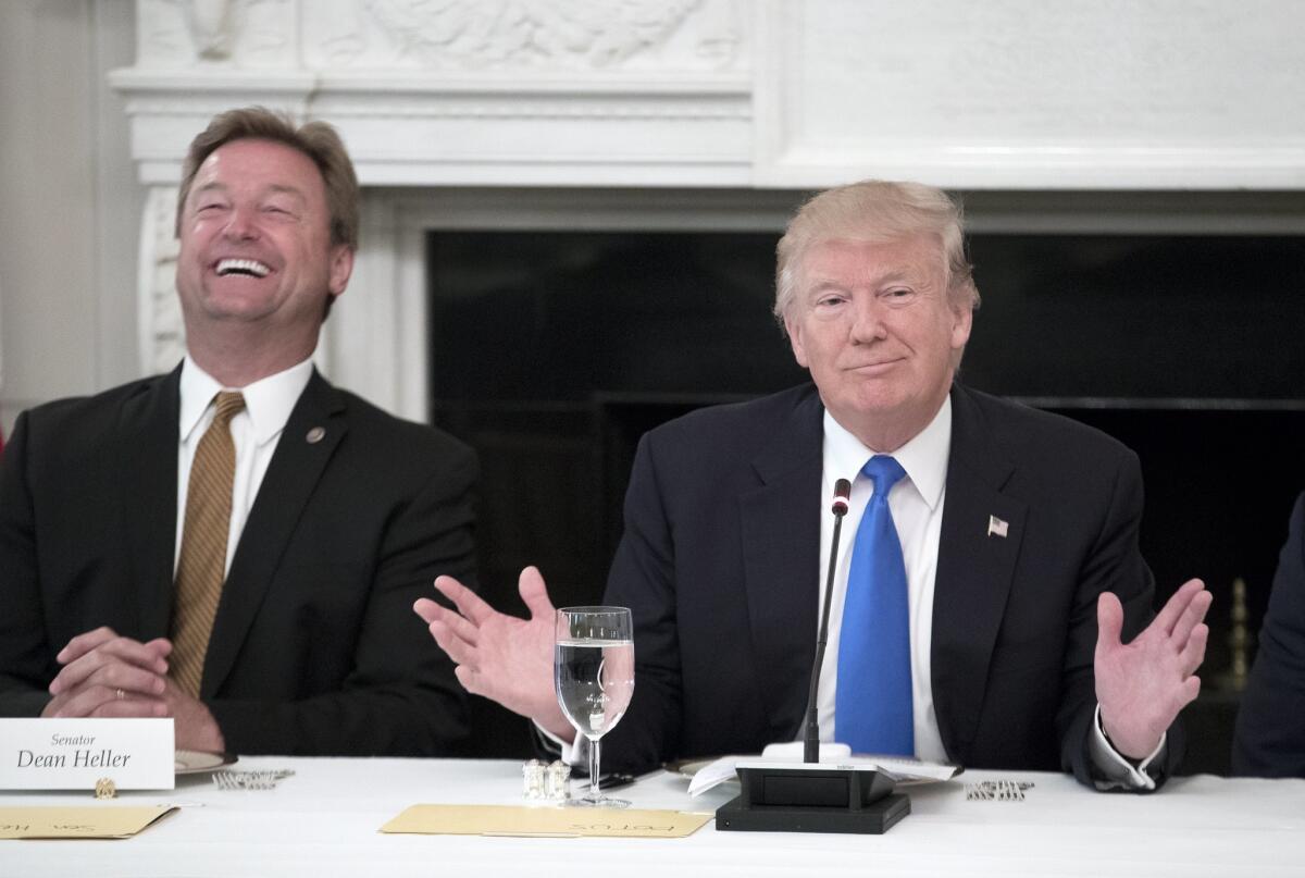 President Trump with Republican Sen. Dean Heller of Nevada, who is up for reelection next year.