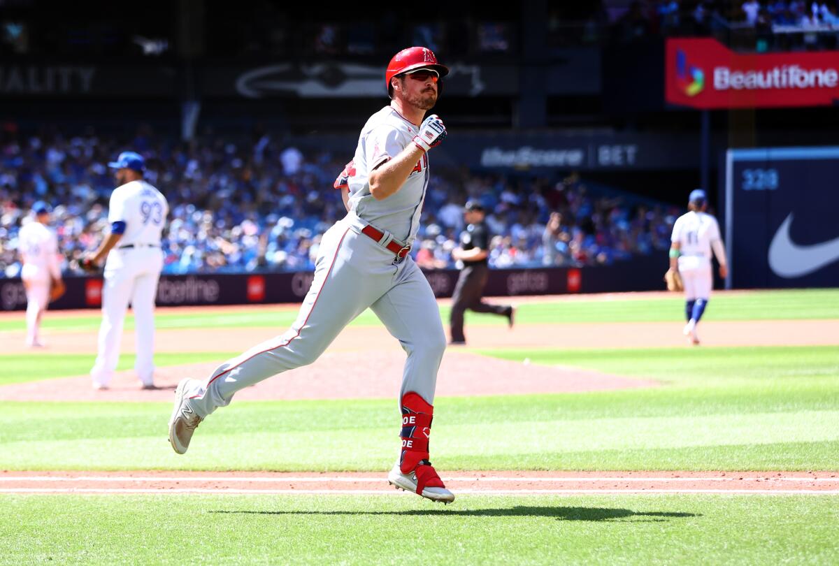 Angels' Hunter Renfroe rounds the bases.