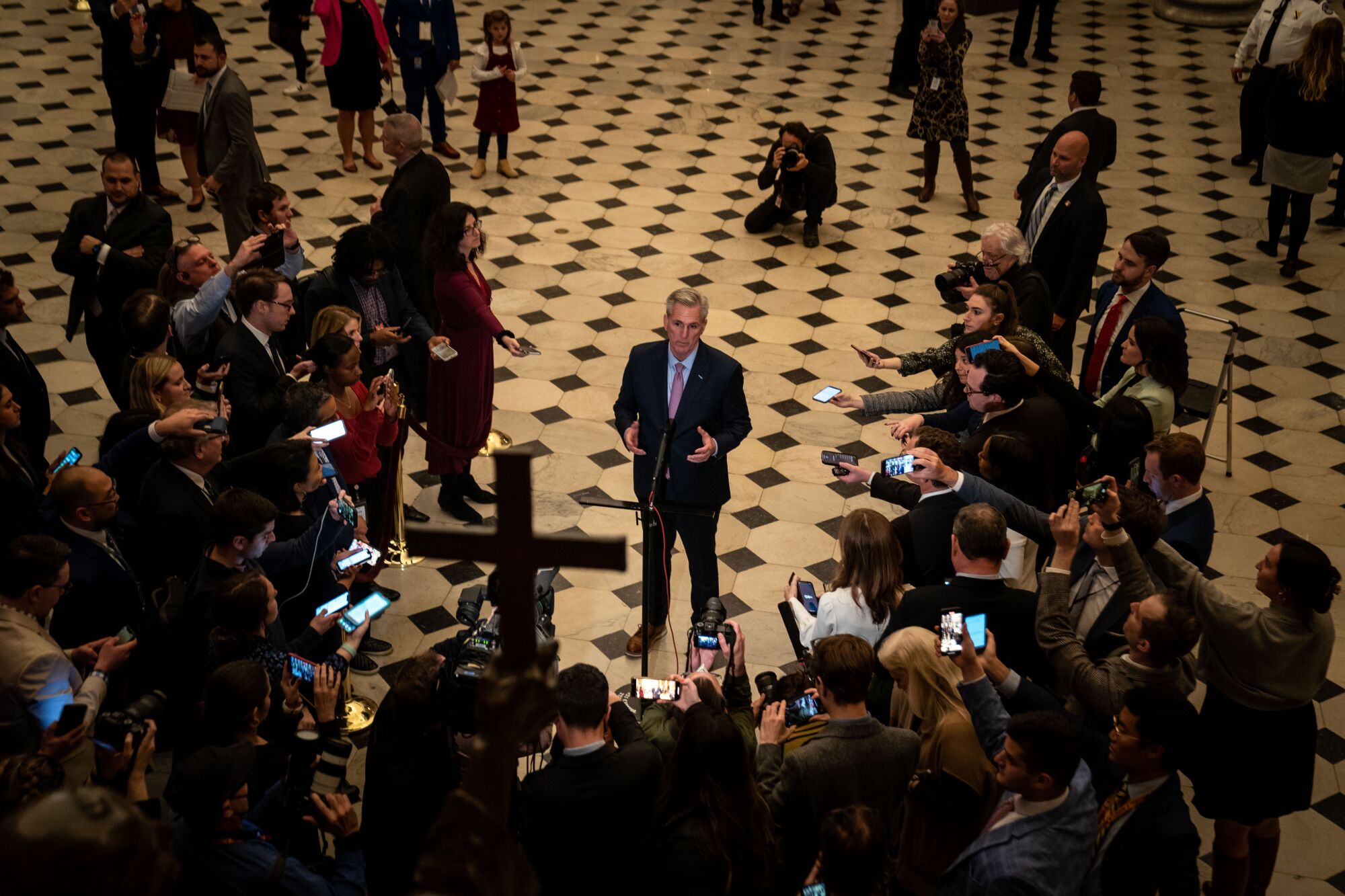 Kevin McCarthy speaks to reporters in Statuary Hall