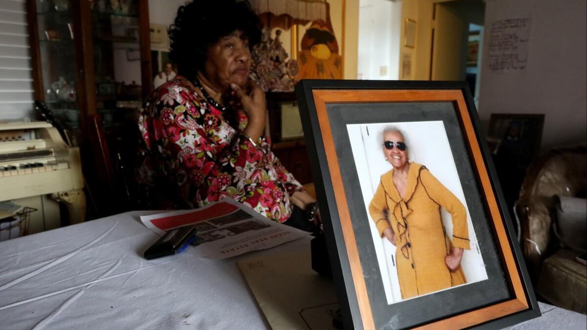 Thelma Smith, 102, shown in photo at right, is being evicted from her Ladera Heights residence of 30 years. Her longtime neighbor Pauline Cooper, left, spoke about her friend's situation.