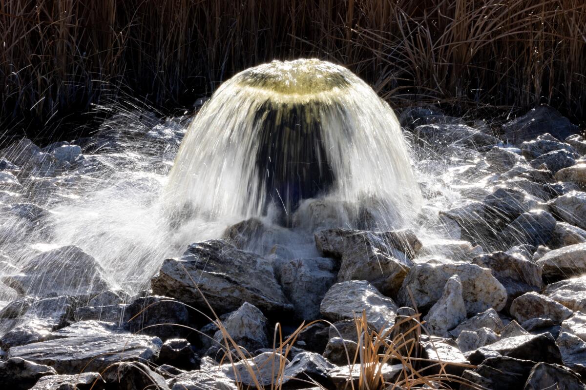Lone Pine, CA - February 14: Water flows through an aerator at Owens