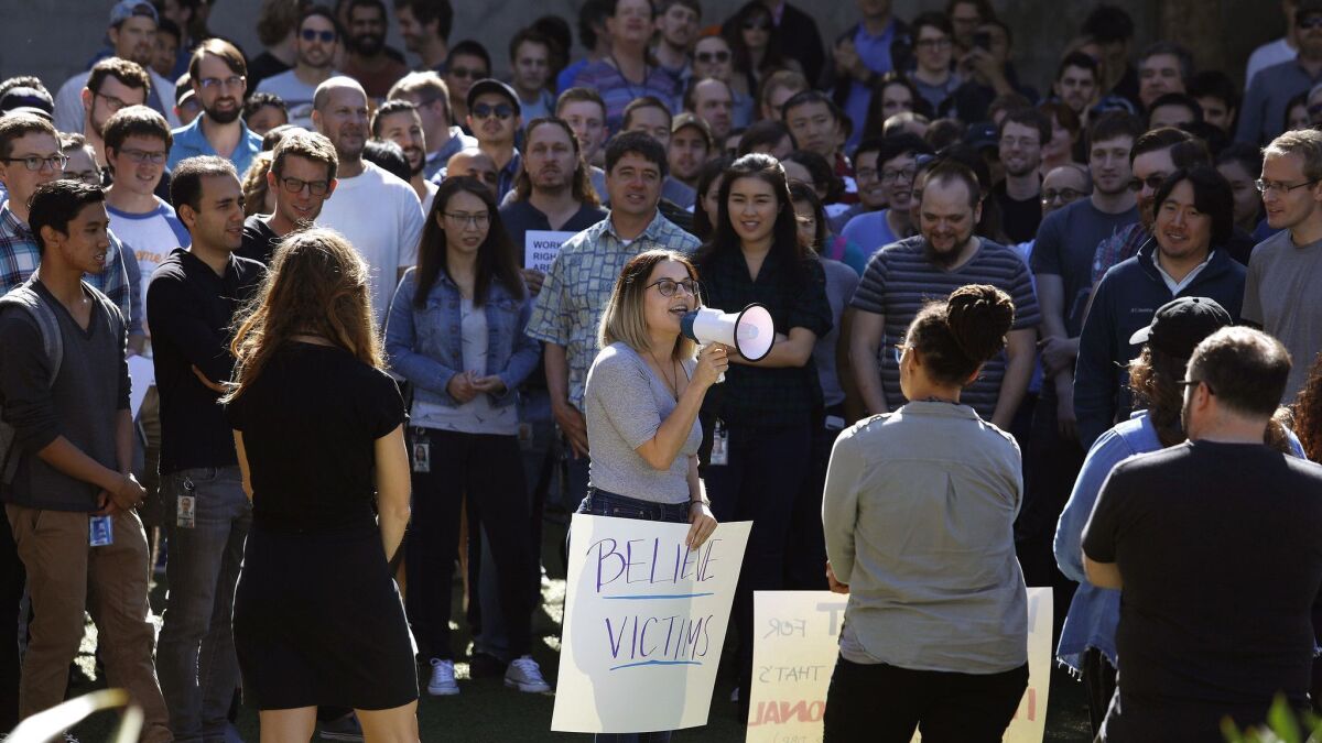 Google employees in Venice joined their counterparts around the world and staged a mass walkout Thursday.