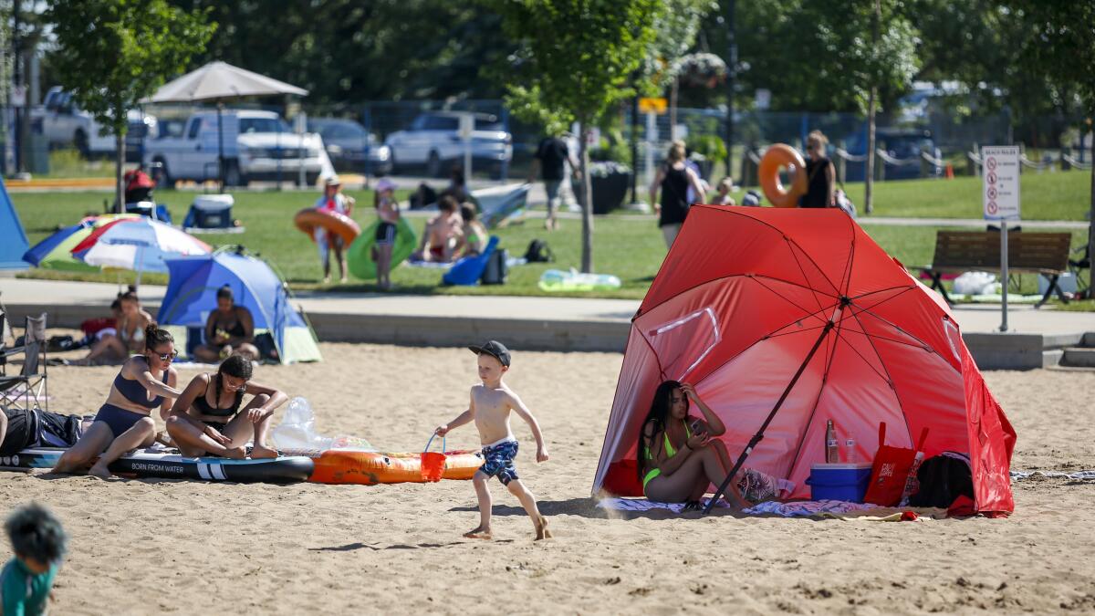 Beachgoers during heat wave in western Canada