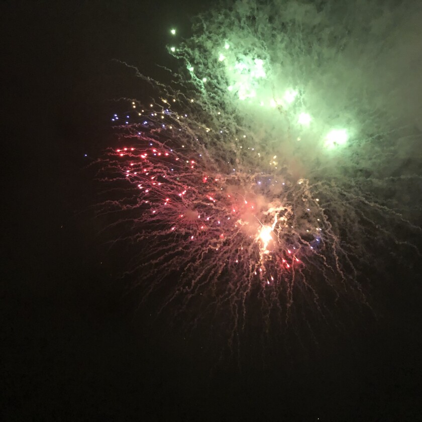 The marine layer trapped some fireworks smoke in the air on Sunday night