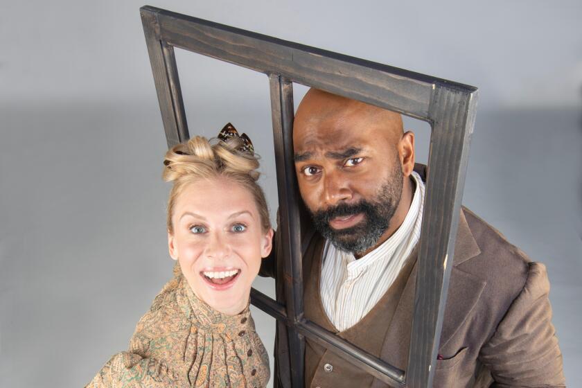 Stephanie Gibson and Nik Walker in the Old Globe's "Crime and Punishment, a Comedy."