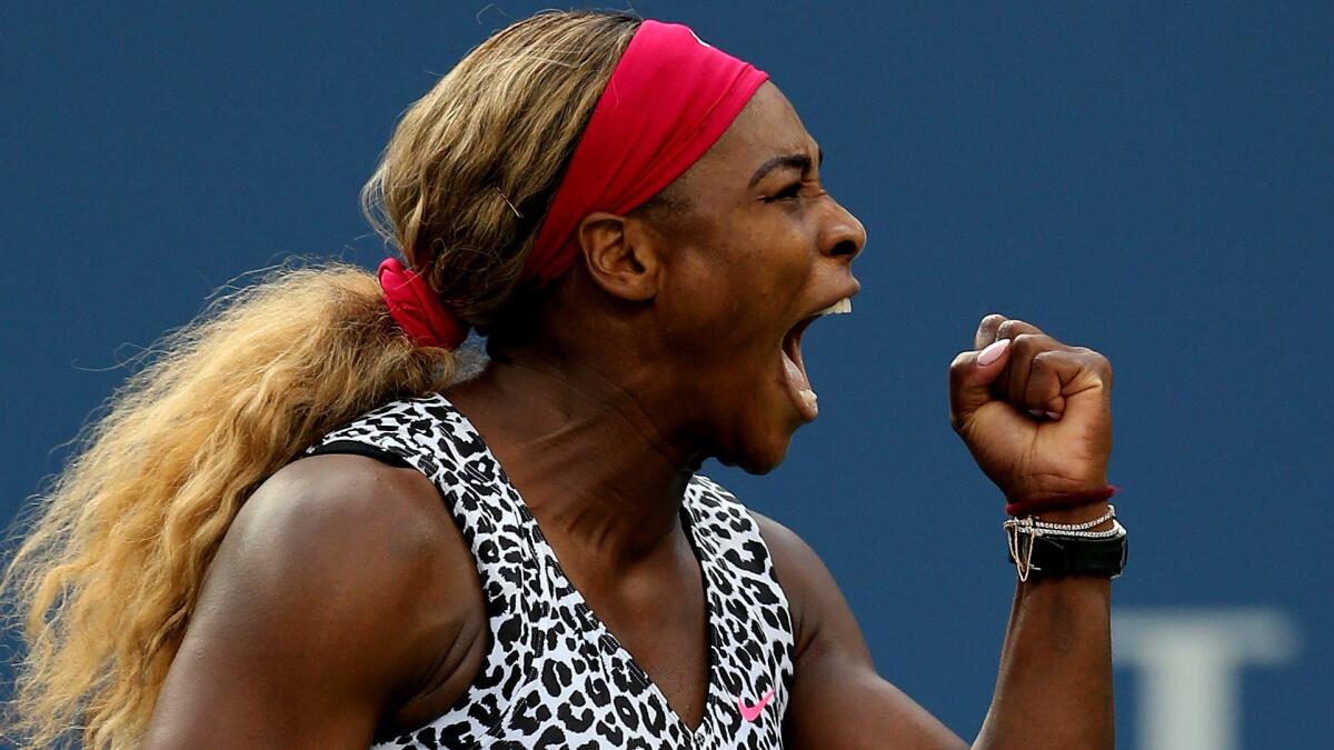 Serena Williams celebrates during her victory over Caroline Wozniacki in the U.S. Open singles title match on Sunday.
