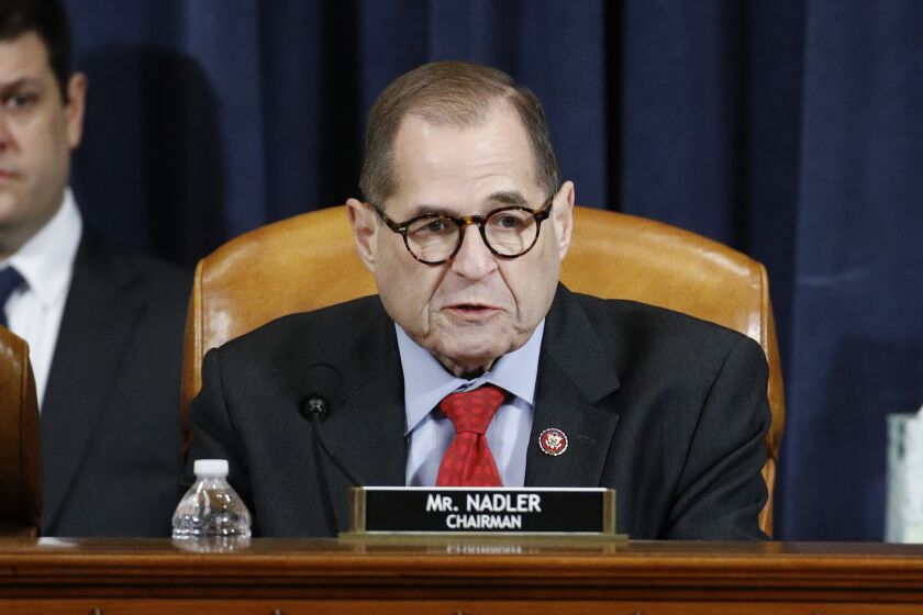 House Judiciary Committee Chairman Rep. Jerrold Nadler, D-N.Y., votes yes on the second article of impeachment against President Donald Trump during a House Judiciary Committee meeting, Friday, Dec. 13, 2019, on Capitol Hill in Washington. (AP Photo/Patrick Semansky, Pool)