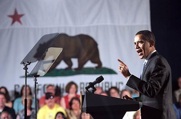 President Barack Obama speaks during a town hall event at the Orange County Fairgrounds.