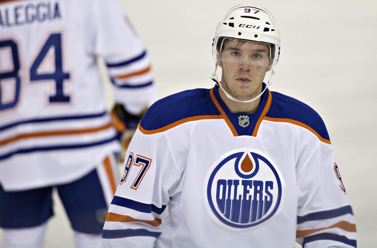 Oilers forward Connor McDavid (97) is out indefinitely after breaking his collarbone on Tuesday.