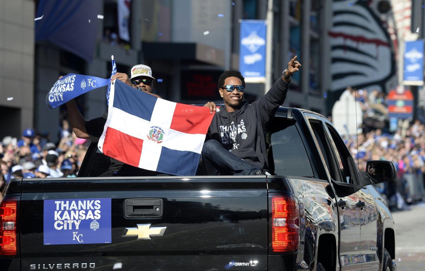 Nov 3, 2015; Kansas City, MO, USA; Kansas City Royals starting pitcher Yordano Ventura (30) waves at the World Series parade. Mandatory Credit: John Rieger-USA TODAY Sports ** Usable by SD ONLY **