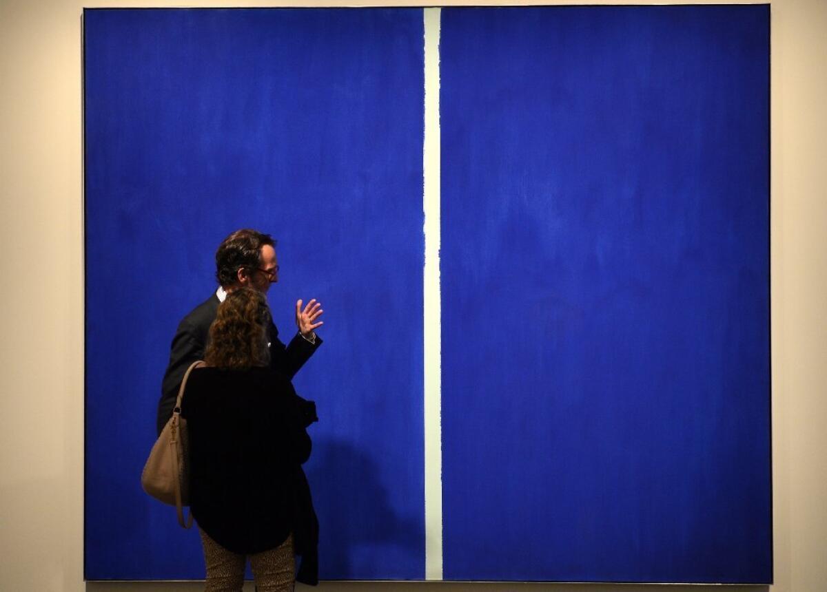 "Onement VI" by the late American artist Barnett Newman has sold for $43.8 million at a Sotheby's auction in New York.