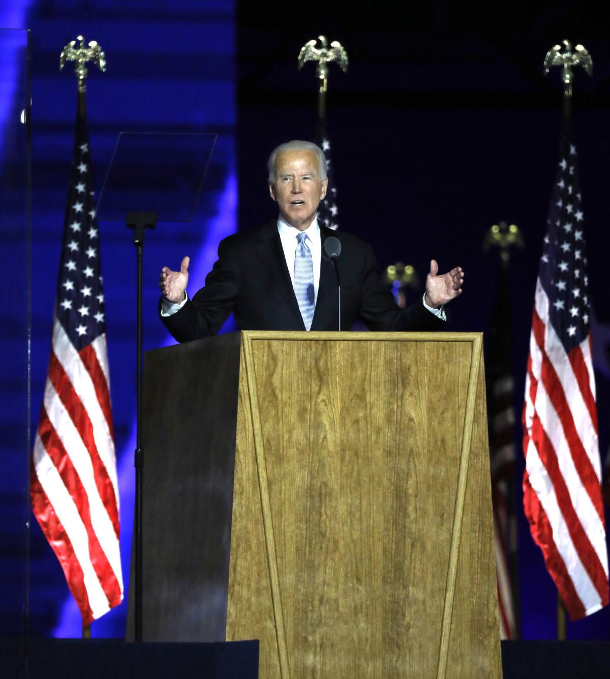 Joe Biden speaks Thursday at the Queen theater in Wilmington, Del.