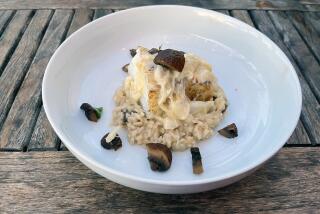Pan roasted Chilean seabass with risotto, forest mushrooms and crab fondue at Mermaids and Cowboys in La Jolla.