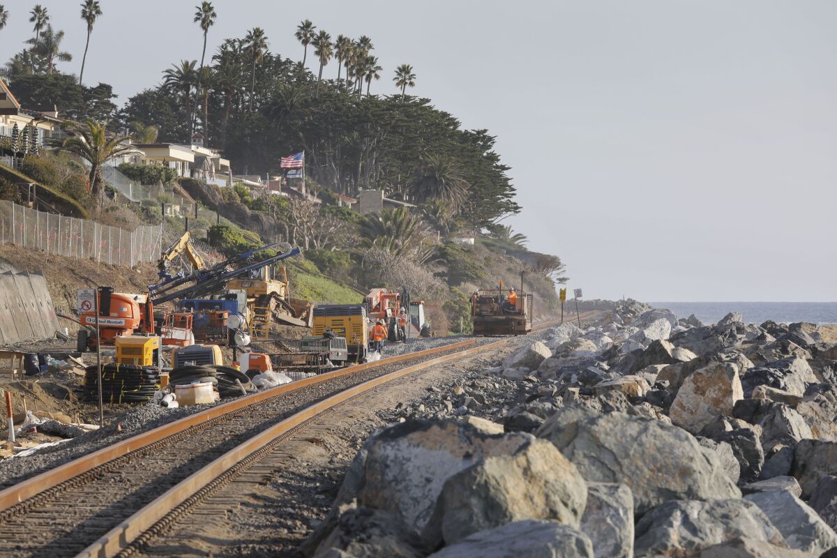 Southern California rain causes no movement at railroad landslide spot