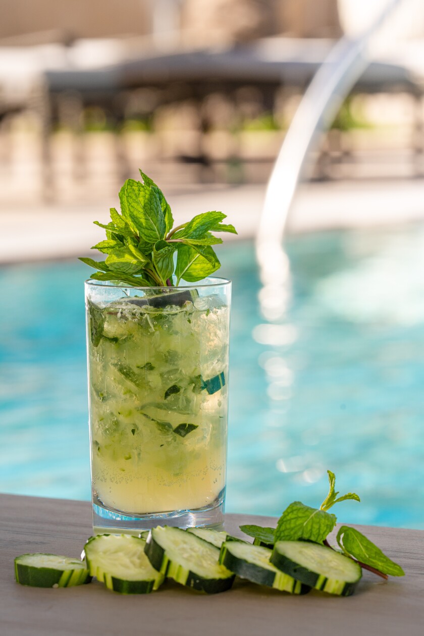 Mint to Be, a cucumber and mint rum cocktail at Pechanga Resort Casino's The Cove swim complex.