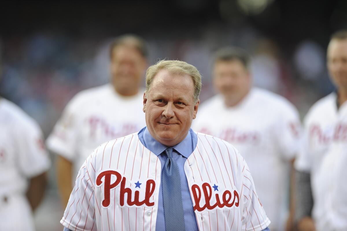 Curt Schilling is inducted into the Philadelphia Phillies Wall of Fame in August 2013.