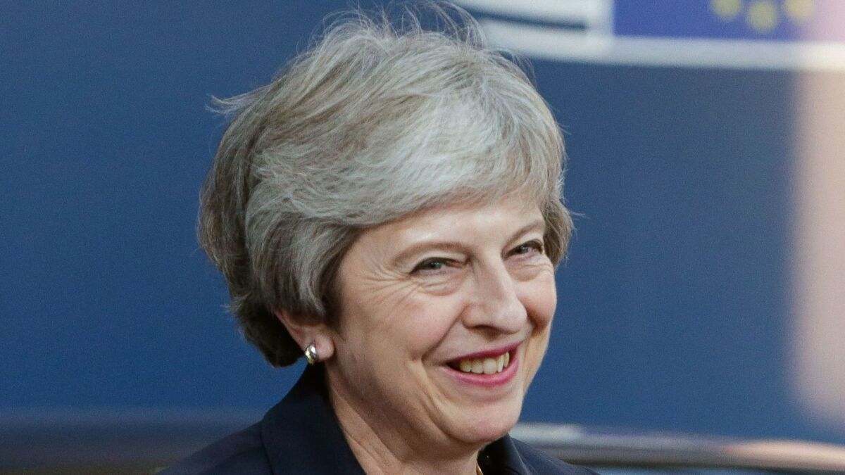 British Prime Minister Theresa May arrives at the European Council headquarters in Brussels on Wednesday.